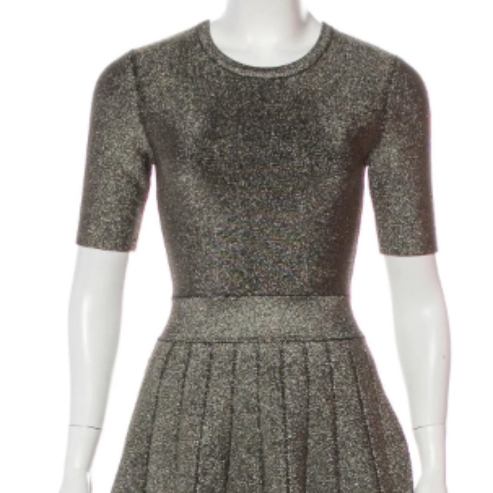 A.L.C. $595 Crew Neck Mini Gold Shiny Classy Dress
